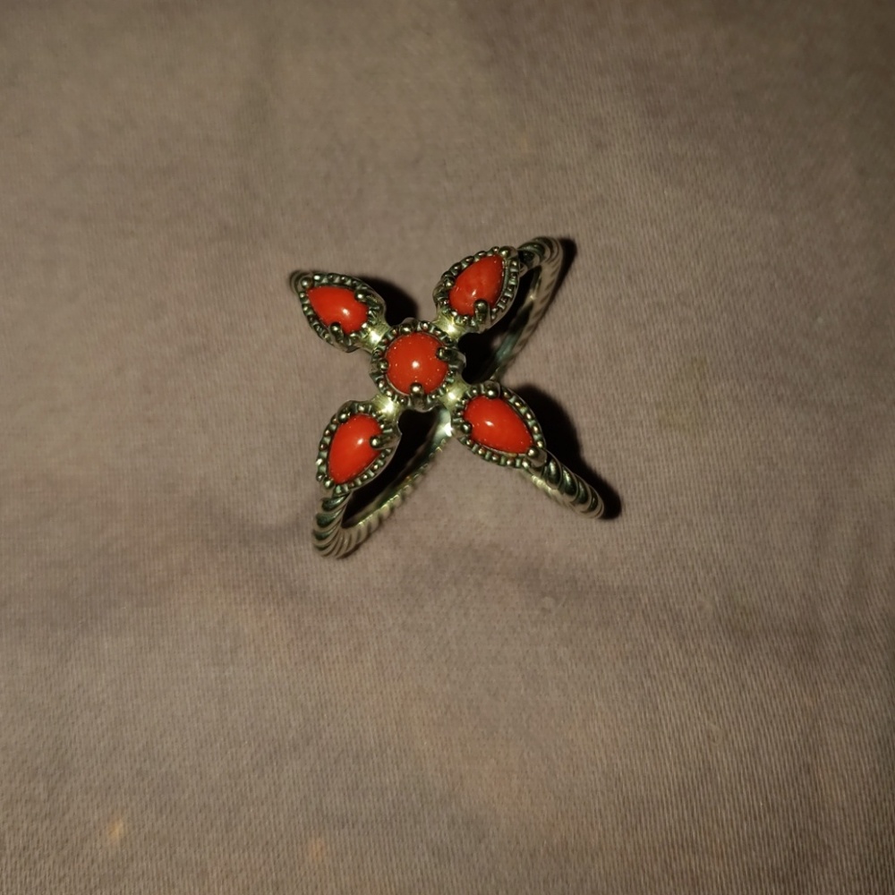 NEW!!!  Sterling Silver Red Coral Ring - Picture 2 of 4